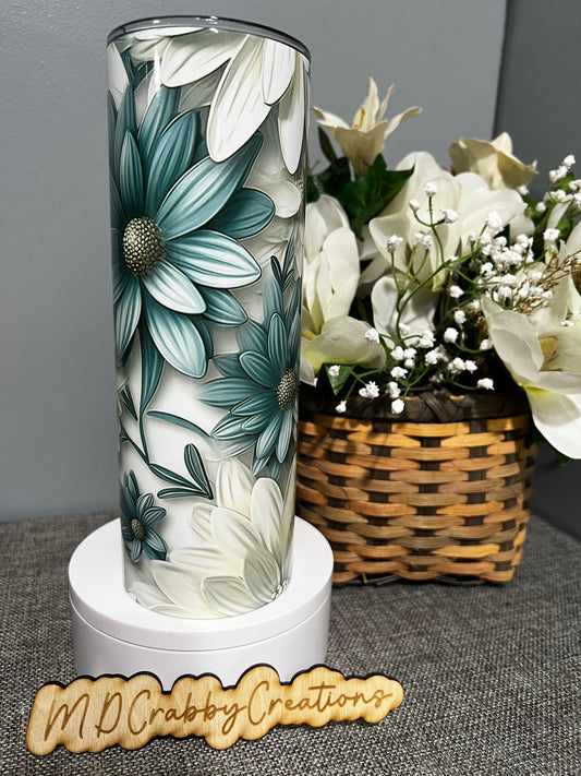 3D White and Teal Floral Daisies